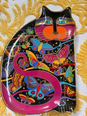 Royal Doulton Fluttering Feline by Laurel Burch Black Cat Tray/Plate VINTAGE